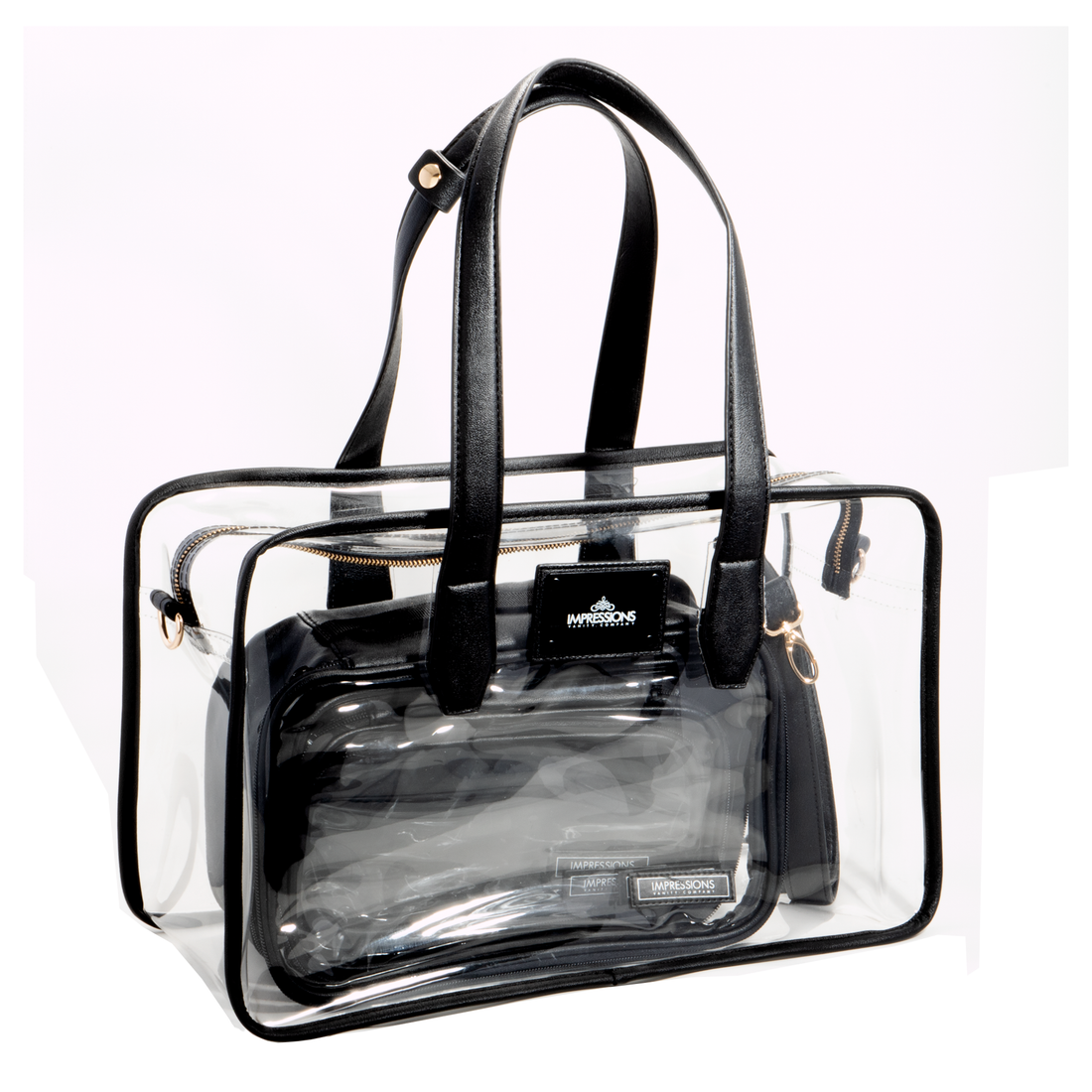 White Prints Clear Purse Cute Transparent Tote Bag with Inner Pouch