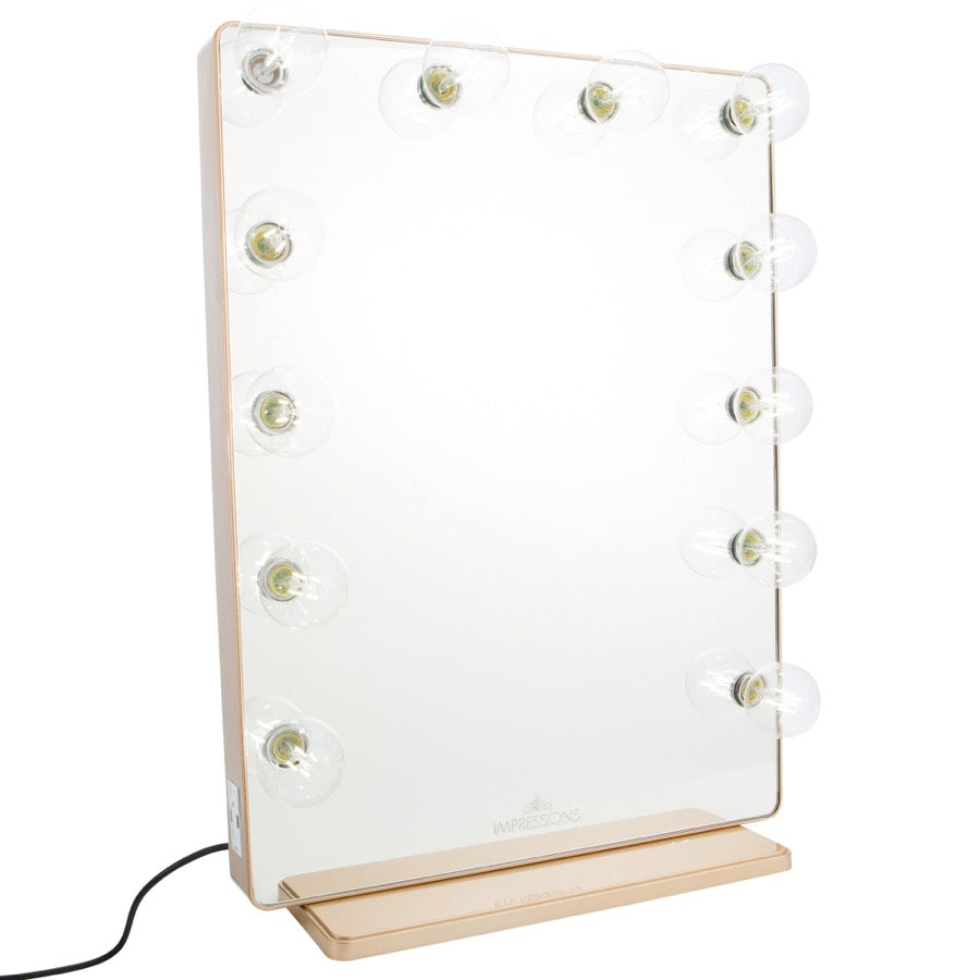 Impressions Hollywood Glow XL 2.0 Vanity Mirror in Champagne Gold with Clear LED, Angled