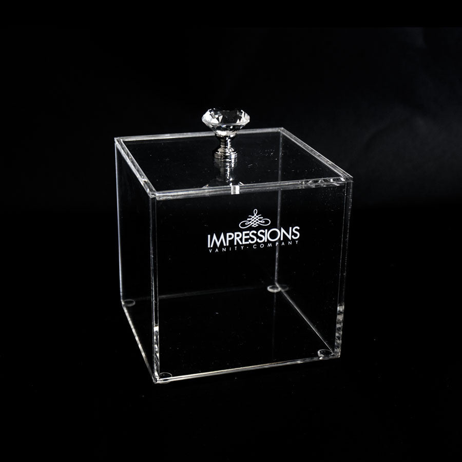 Impressions Vanity Acrylic Makeup Organizer Set - Cube and Lid with Crystal Knob