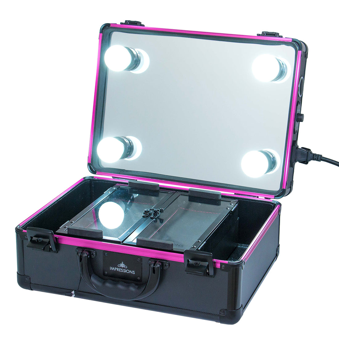 Impressions Vanity Cest La Vie XL Makeup Travel Case with Wireless Bluetooth Speaker, Durable Vanity Case, Black