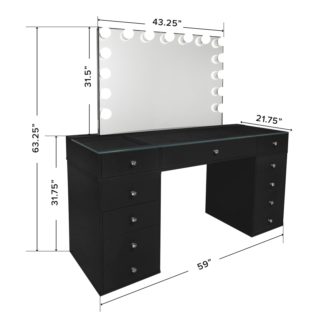 SlayStation® Vanity Table + Vanity Mirror + 4 Drawer • Impressions Vanity Co.