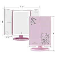 Impressions Vanity Hello Kitty Touch Pad Mini Tri-Tone Makeup Mirror with Printed Flip Cover and LED Strip, Travel Vanity Mirror with Touch Sensor
