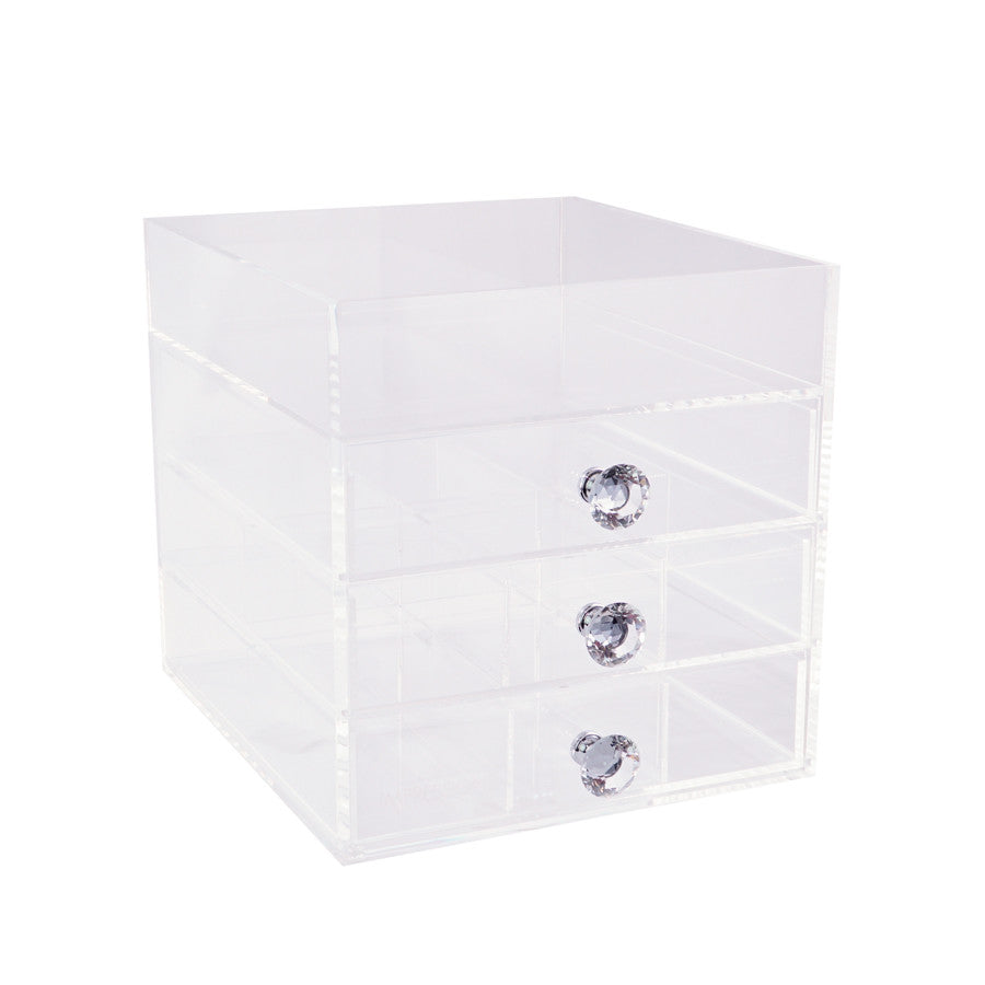 Diamond Collection Acrylic Makeup Brush Display Holder in White | 9.84 x 9.84 x 8.66 in | Impressions Vanity Co. | Aluminum/Glass