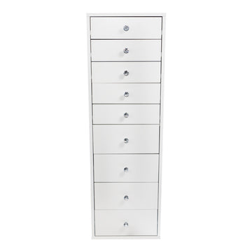 Impressions Vanity SlayStation 9-Drawer Vanity Makeup Storage Units in Classic White with Crystal Knobs