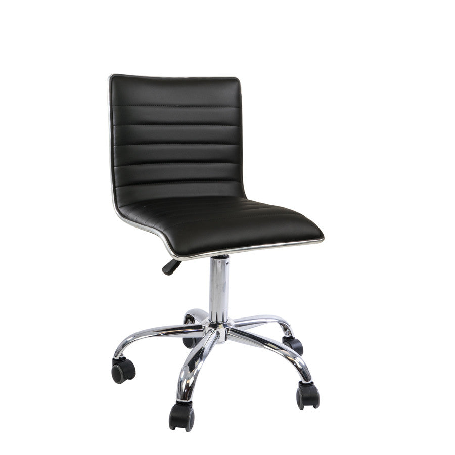 Black Quilted Leather Armless Vanity Chair