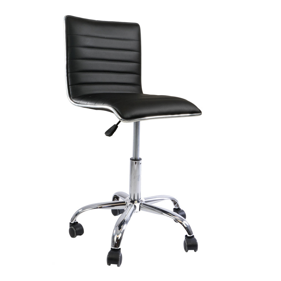 Black Quilted Leather Armless Vanity Chair