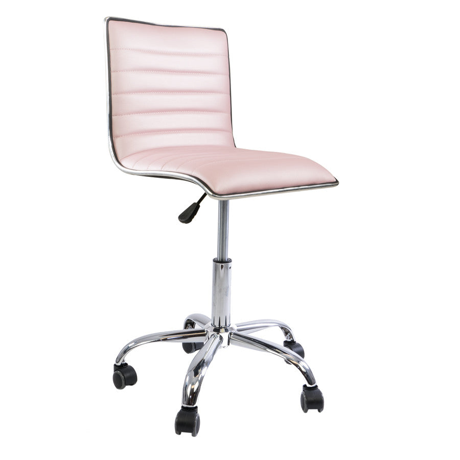 Pink Quilted Leather Armless Vanity Chair