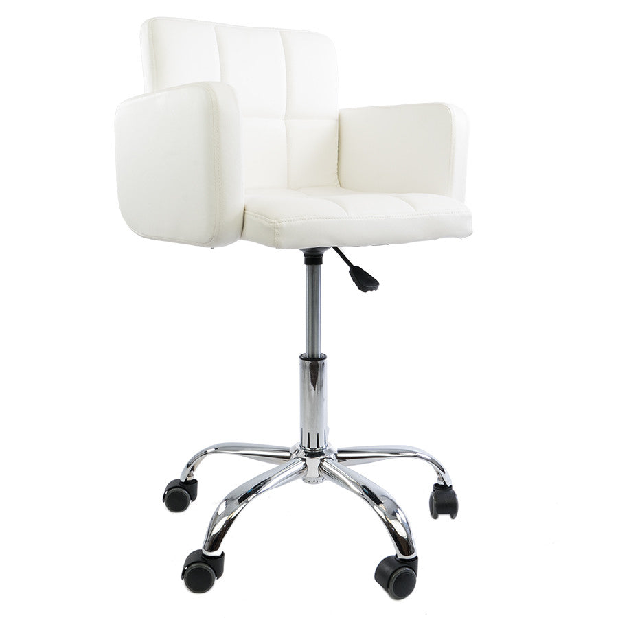 White Square Quilted Leather Desk Chair