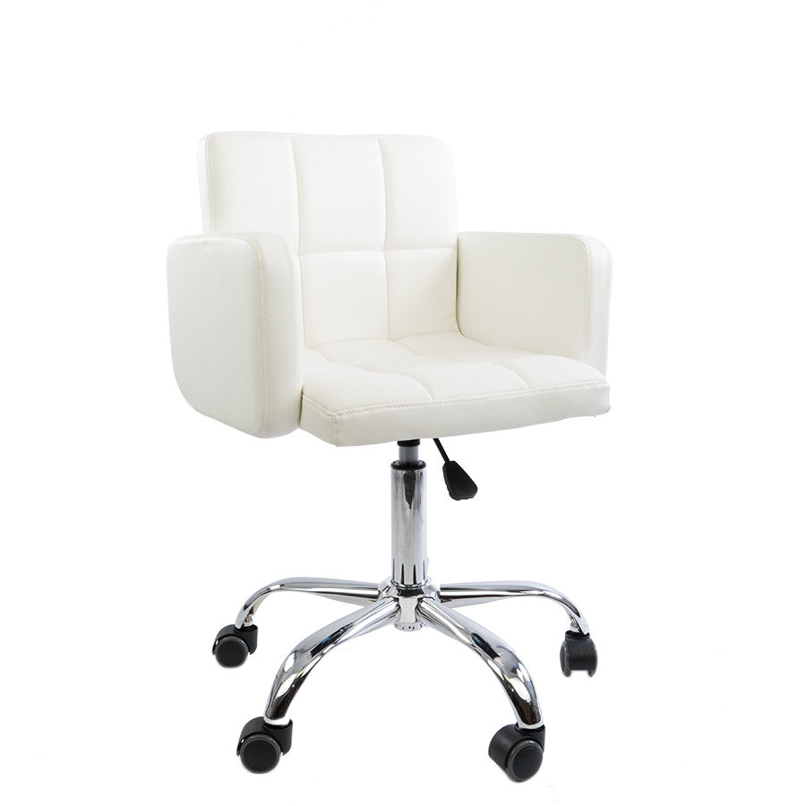 White Square Quilted Leather Desk Chair