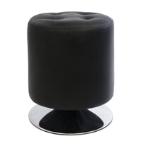 Black Quilted Leather Round Ottoman