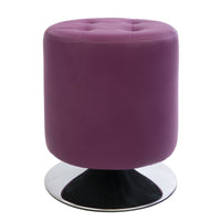 Purple Quilted Leather Round Ottoman