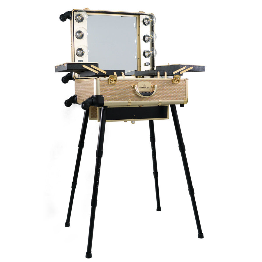 SlayCase® Pro Vanity Travel Train Case with Stand in Champagne Sparkle