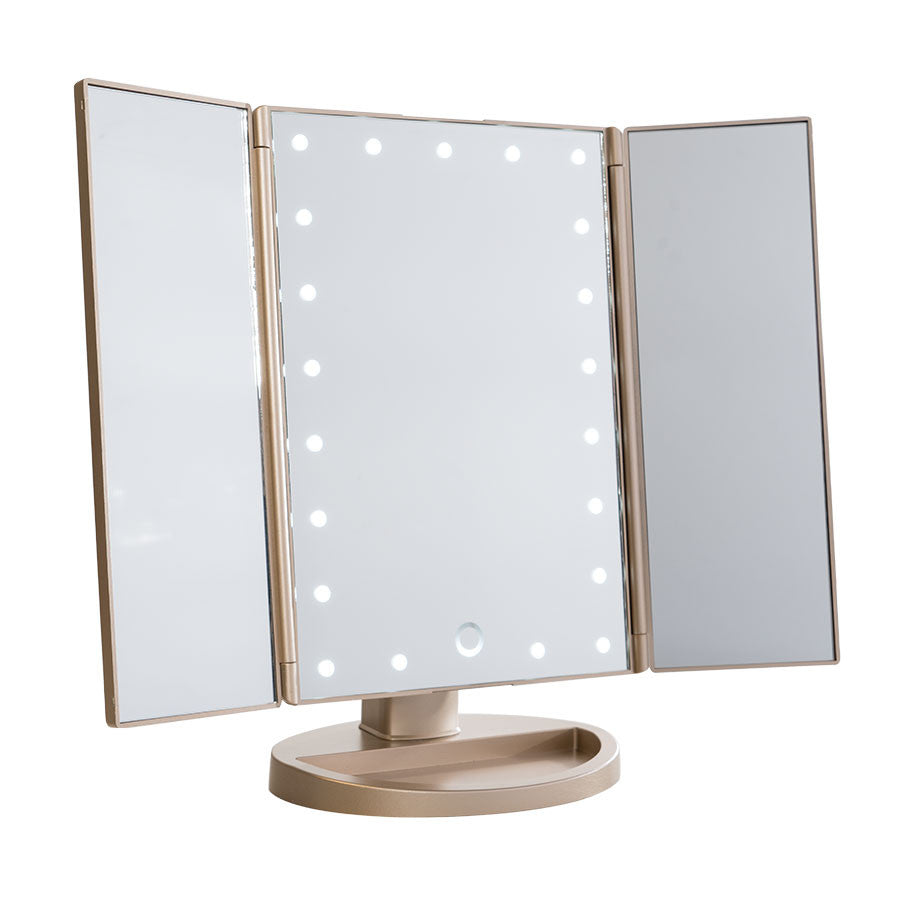 Impressions Vanity Touch LED Trifold Makeup Mirror in Champagne Gold