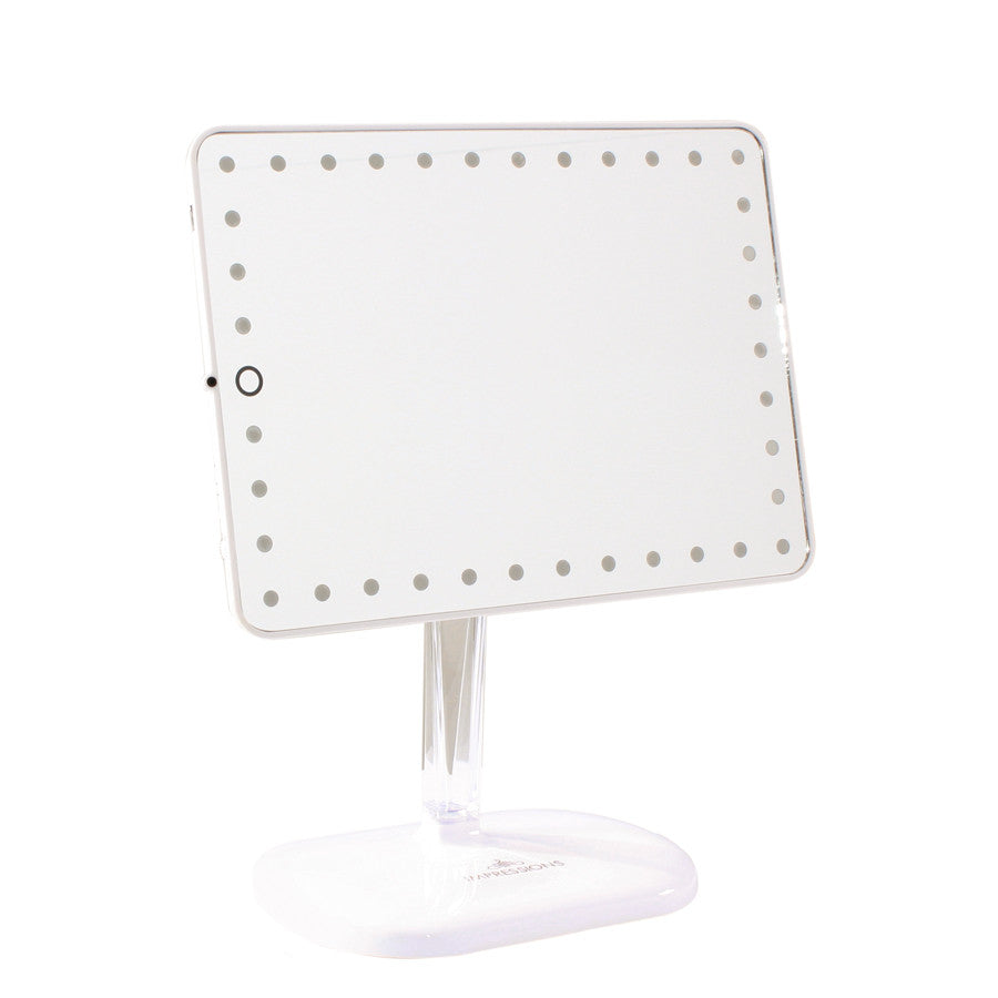 Impressions Vanity Touch Pro LED Makeup Mirror with Bluetooth Wireless Audio &amp; USB Charger in Glossy White Wide