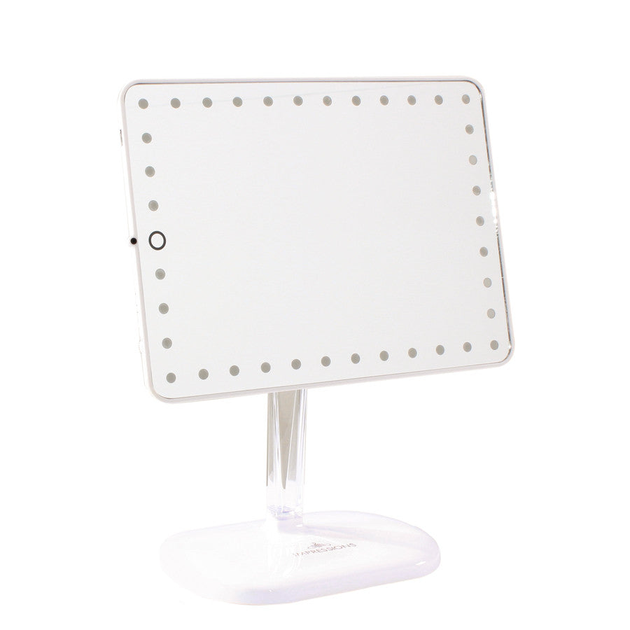 Impressions Vanity Touch Pro LED Makeup Mirror with Bluetooth Wireless Audio & USB Charger in Glossy White Wide