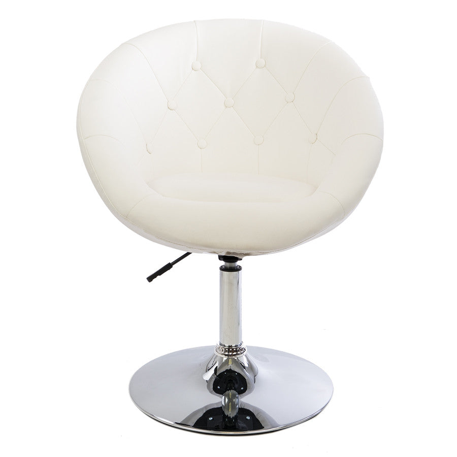 White Tufted Round Swivel Chair