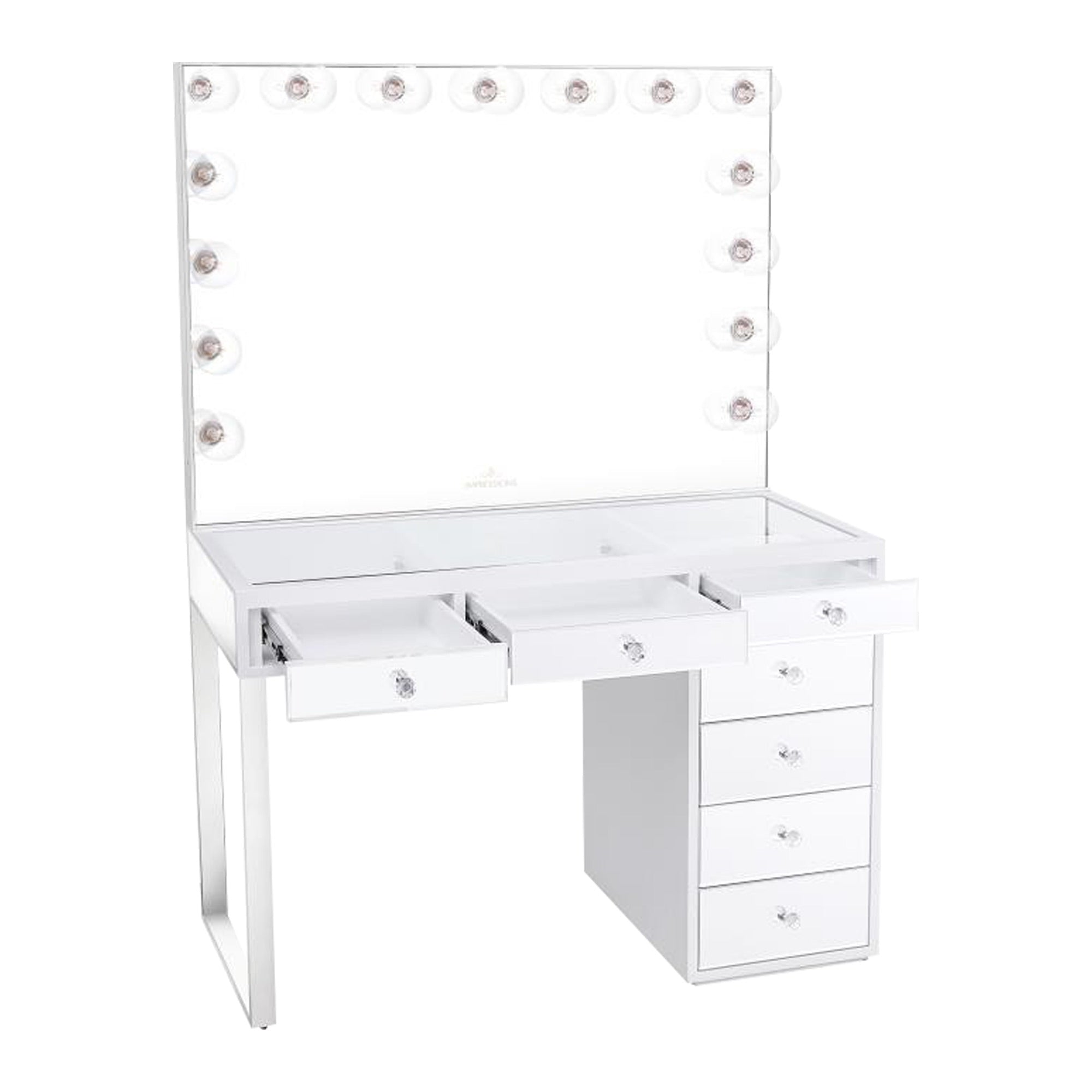 Mini SlayStation Kylie 1.0 Vanity Table with Clear View Glass Top + Vanity Mirror Bundle for Desk Everly Quinn Color: Silver