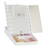 Touch Trifold LED Makeup Mirror with Vanity Organizer