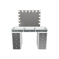 Impressions vanity slaystation pro 2.0 mirrored table with lighted Hollywood vanity mirror white color