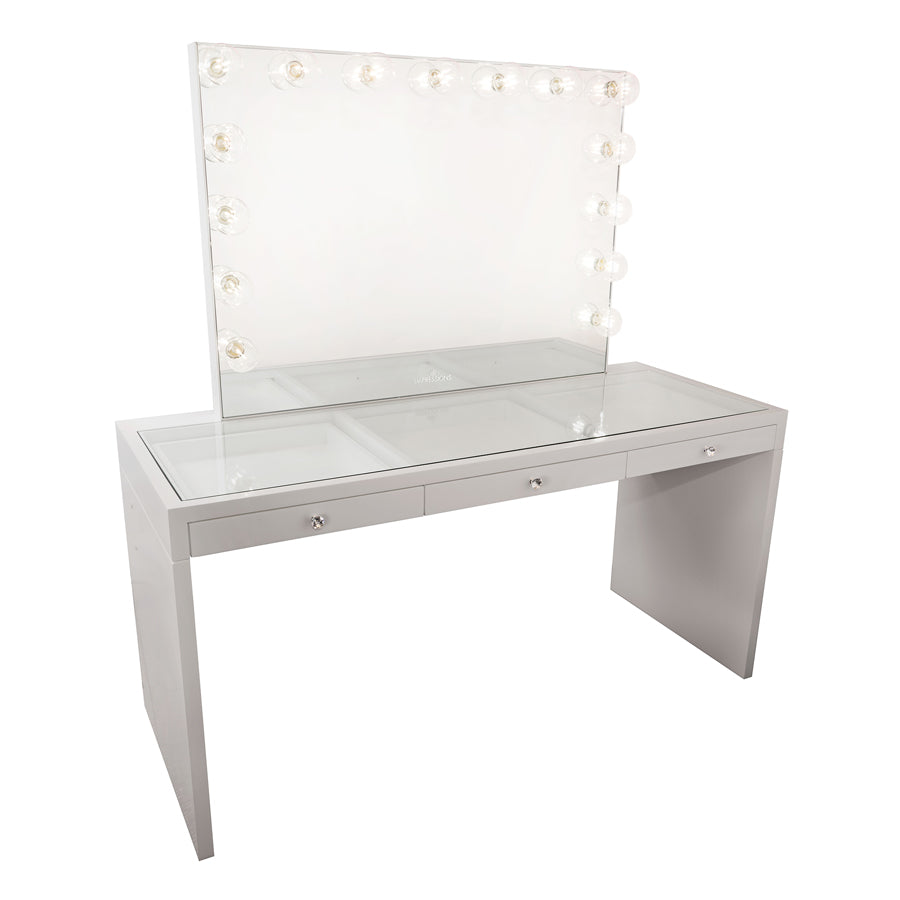 SlayStation Pro Premium Mirrored Vanity Table, White