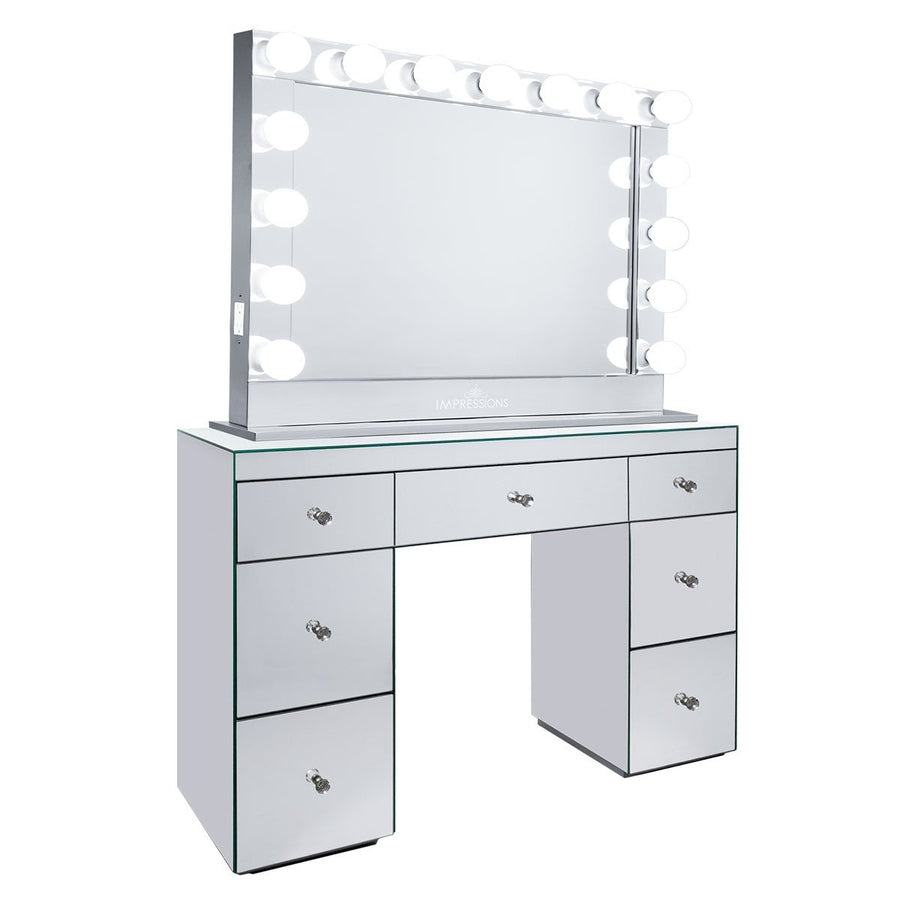Impressions Vanity Abby Premium Mirrored Vanity Table with Hollywood Reflection PRO Vanity Mirror