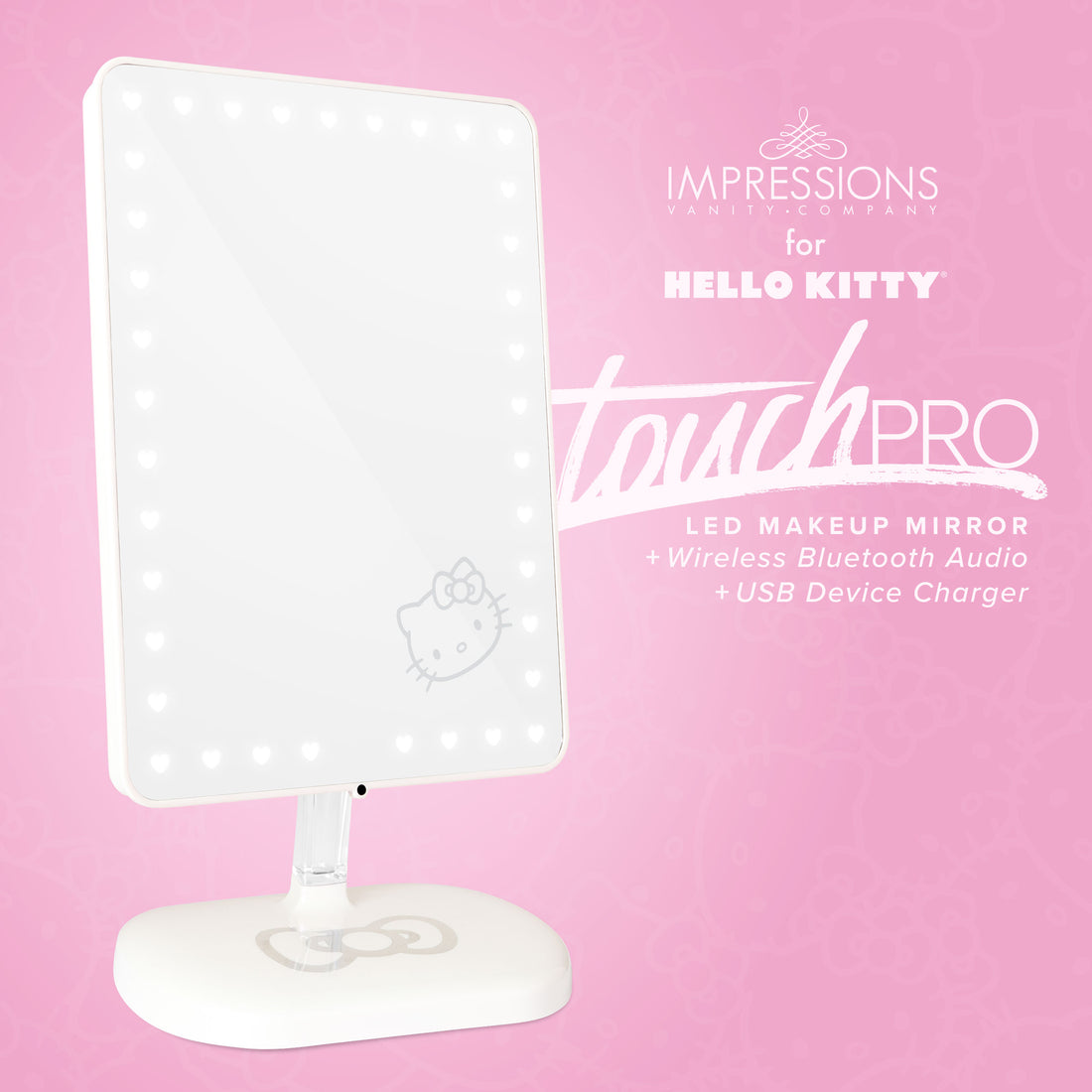 Impressions Touch Pro Hello Kitty Edition LED Makeup Mirror with Bluetooth Audio+Speakerphone & USB Charger
