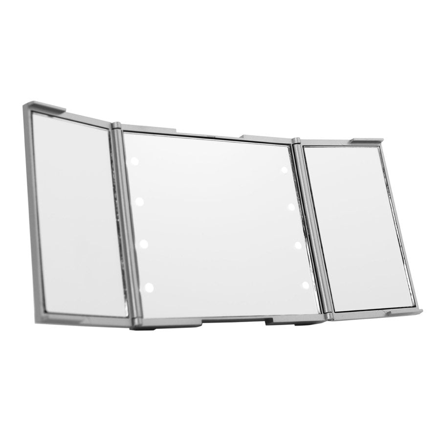 Impressions Vanity ReveaLight Trifold LED Compact Mirror in Shimmery Silver Lighted