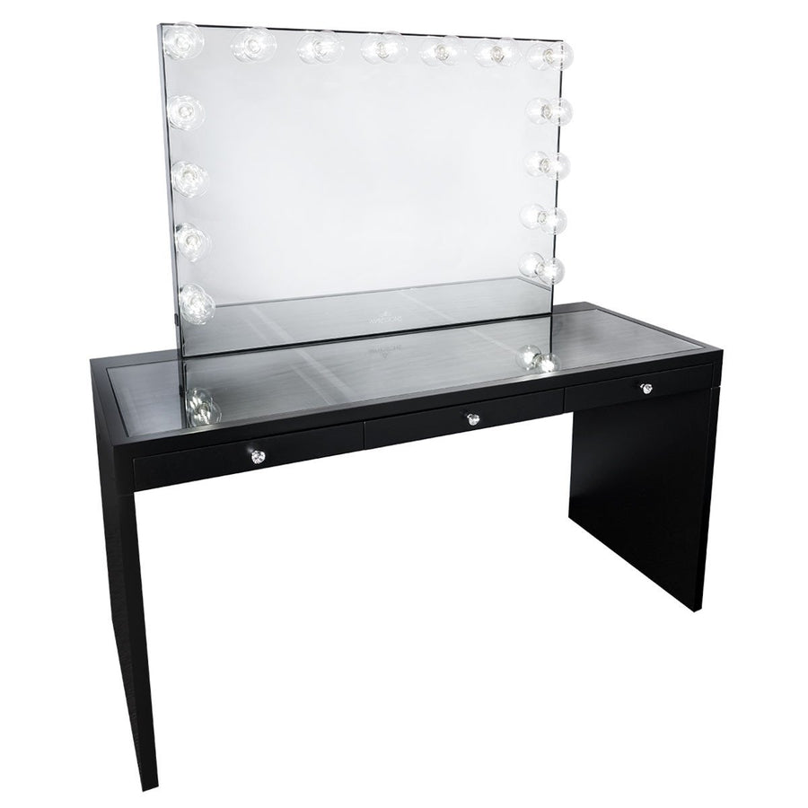 Impressions Vanity SlayStation Hollywood Glow Pro Vanity Mirror & Table Bundle in Pro Black with USB Outlets