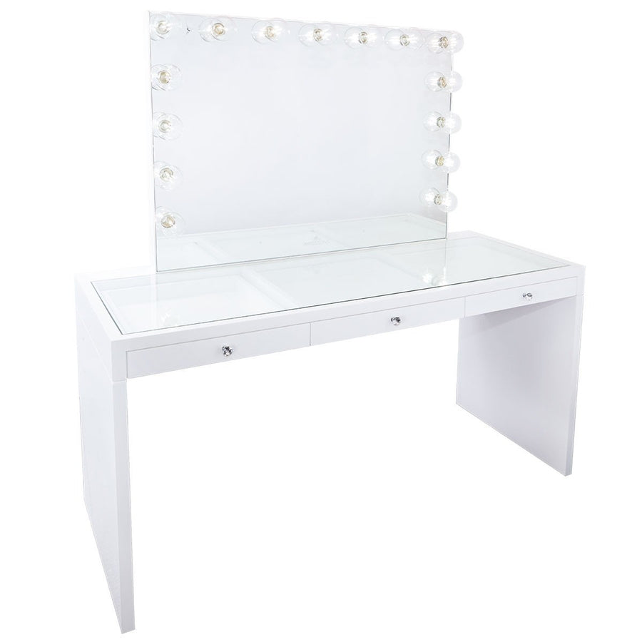 Impressions Vanity SlayStation Hollywood Glow Pro Vanity Mirror & Table Bundle in Glossy White with USB Outlets