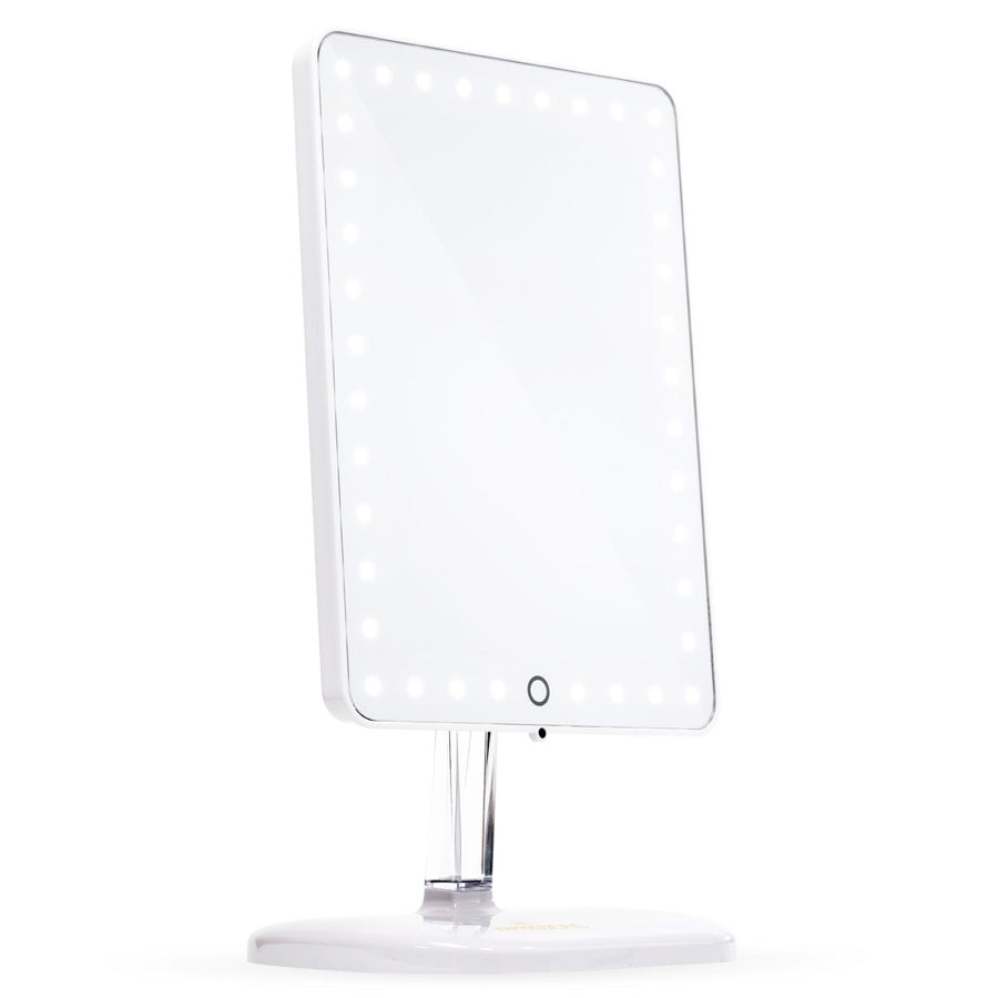 Impressions Vanity Touch Pro LED Makeup Mirror with Bluetooth Wireless Audio + Speakerphone &amp; USB Charger in Glossy White