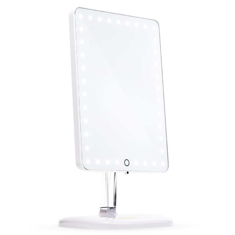 Impressions Vanity Touch Pro LED Makeup Mirror with Bluetooth Wireless Audio + Speakerphone & USB Charger in Glossy White