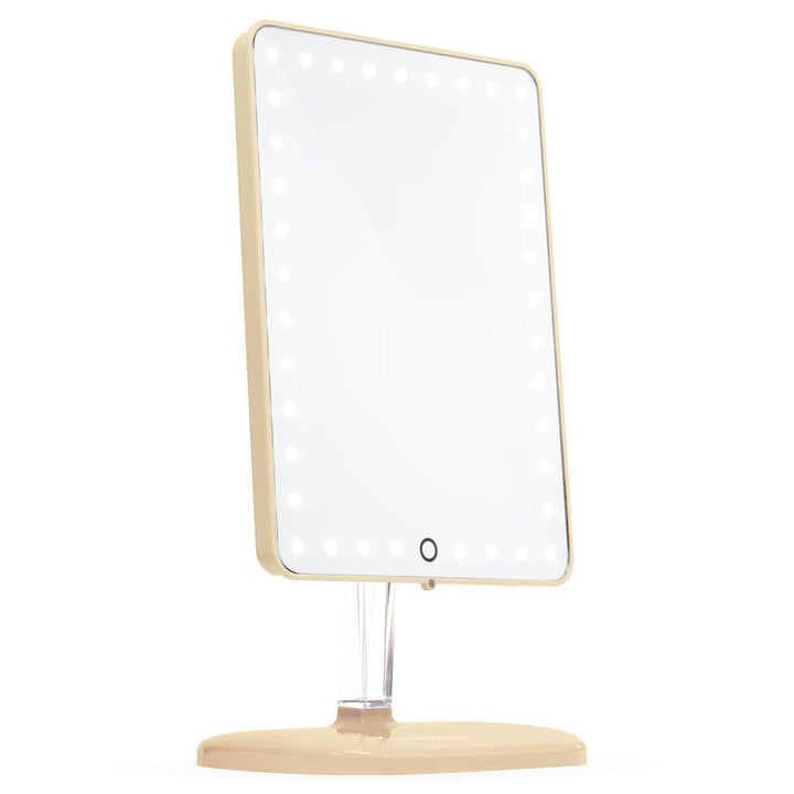 RECKODOR Gold Wall Mounted Makeup Mirror - USB Rechargeable LED Mirror With Brush Holder