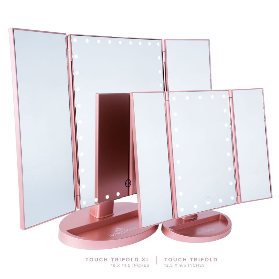 Touch Trifold Dimmable LED Makeup Mirror Size Comparison
