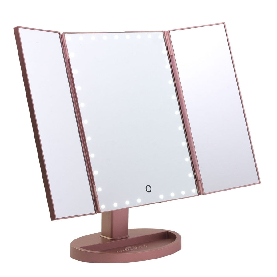 Impressions Vanity Touch Trifold XL Dimmable LED Makeup Mirror in Rose Gold
