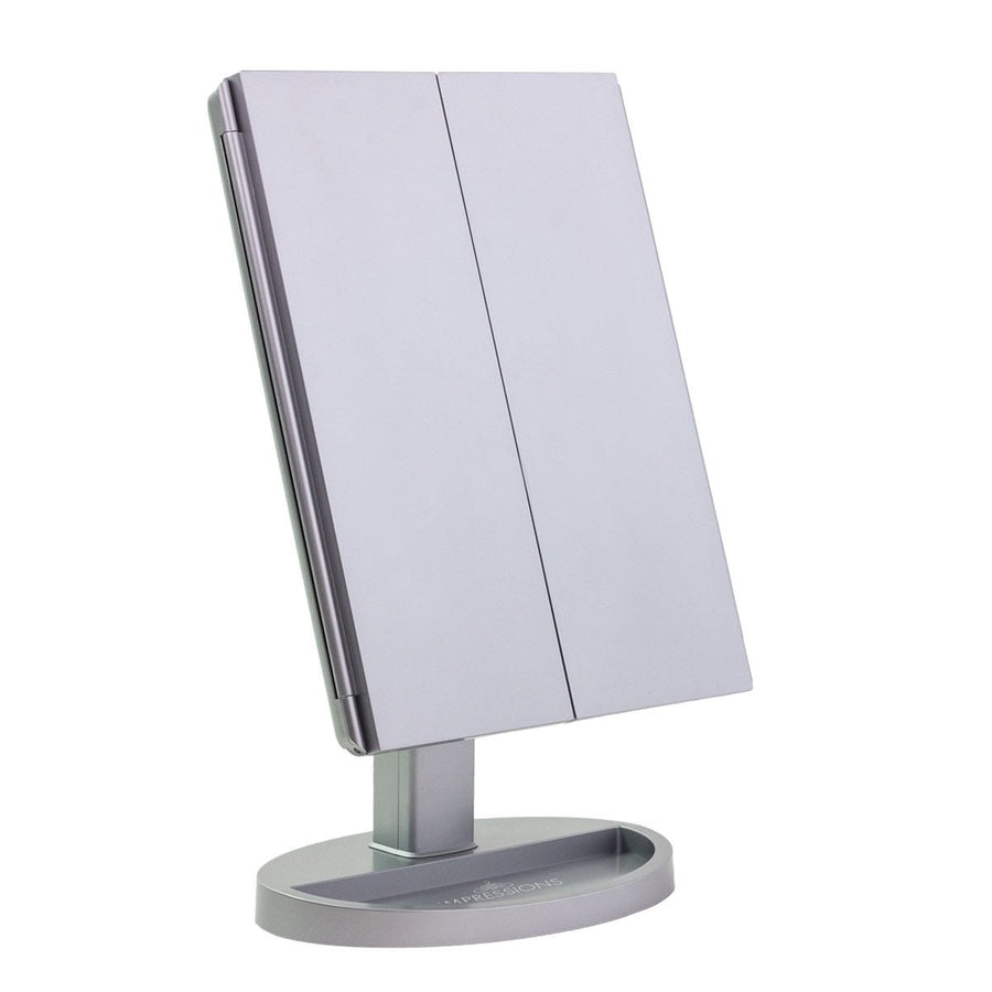 Impressions Vanity Touch Trifold XL Dimmable LED Makeup Mirror in Silver, Folded