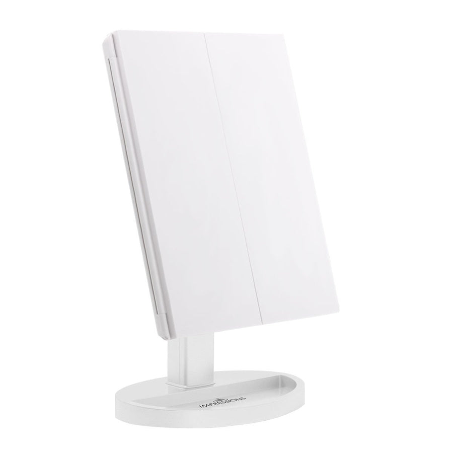 Impressions Vanity Touch Trifold XL Dimmable LED Makeup Mirror in White, Folded