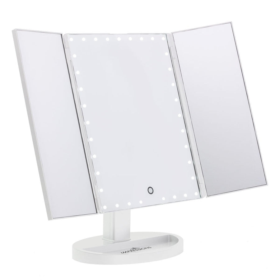 Impressions Vanity Touch Trifold XL Dimmable LED Makeup Mirror in White