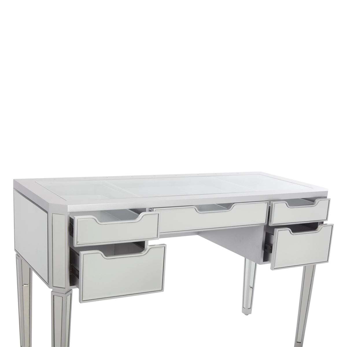 Hello Kitty SlayStation Vanity Table in Silver | 21.75 x 51.25 in | Impressions Vanity Co. | Aluminum/Glass