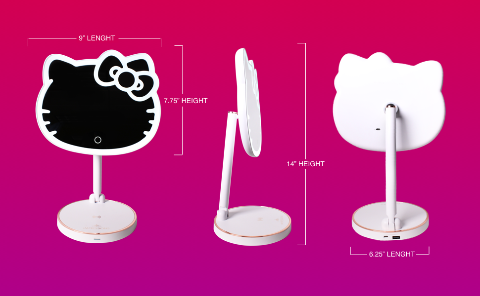 Specchio per il trucco Sanrio Hello Kitty HD con luce USB LED light touch  smart charging