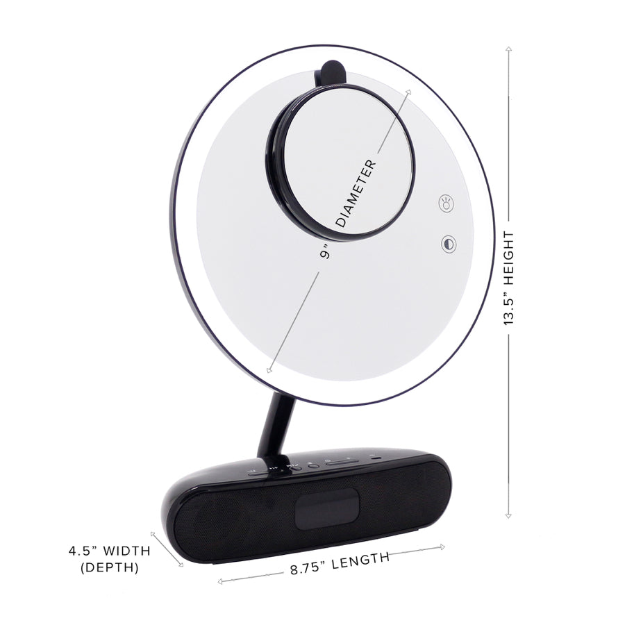 Melody 9-inch Round Duotone Makeup Mirror with Bluetooth Speakers