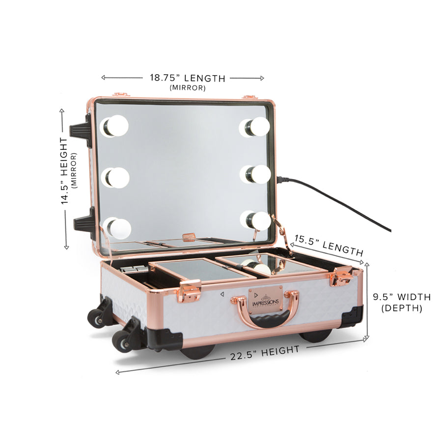 SlayCase® XLS Vanity Travel Train Case with Stand in White &amp; Rose Gold Studded