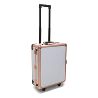 SlayCase® XLS Vanity Travel Train Case with Stand in White & Rose Gold Studded