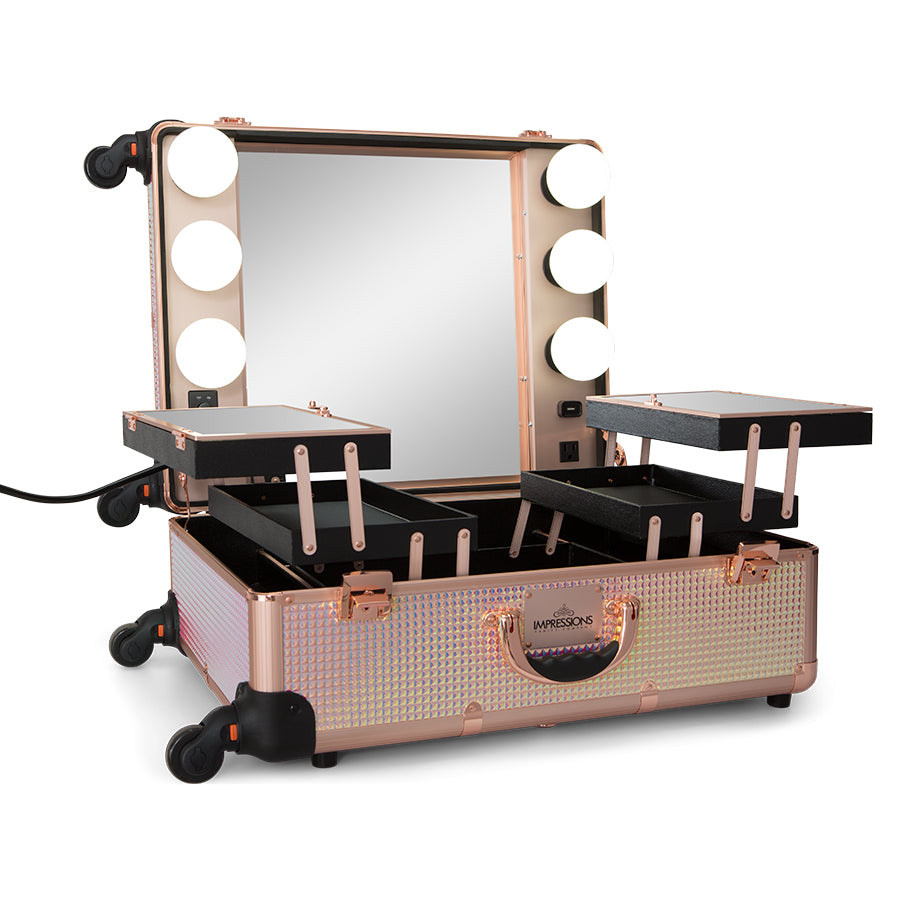 SlayCase® Pro Vanity Travel Train Case with Stand in Pink Mermaid Shimmer
