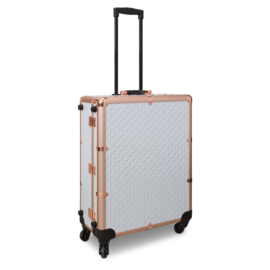 SlayCase® Pro Vanity Travel Train Case with Stand in White &amp; Rose Gold Studded