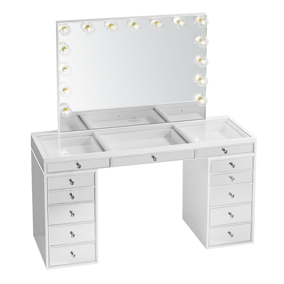 SlayStation Pro Premium Mirrored Vanity Table, White
