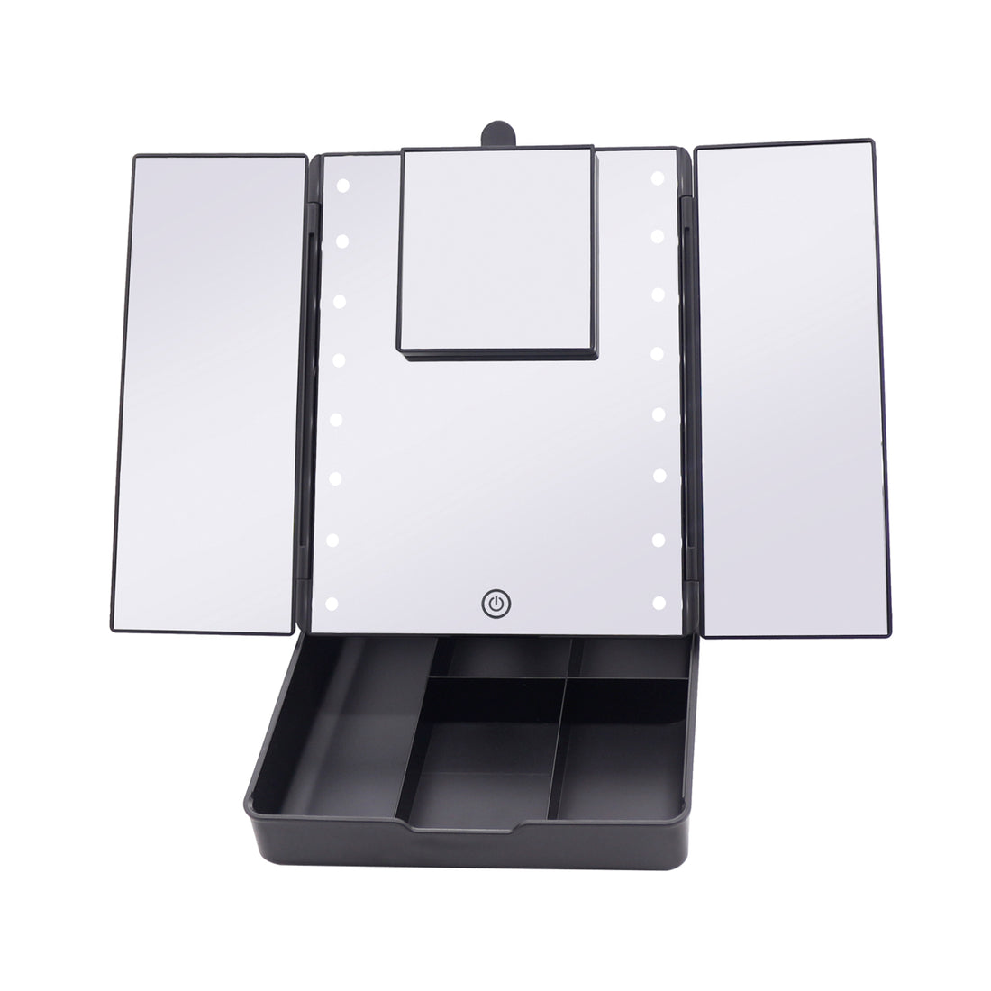 Touch Trifold LED Makeup Mirror with Vanity Organizer