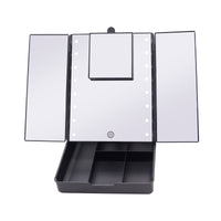 Touch Trifold LED Makeup Mirror with Vanity Organizer